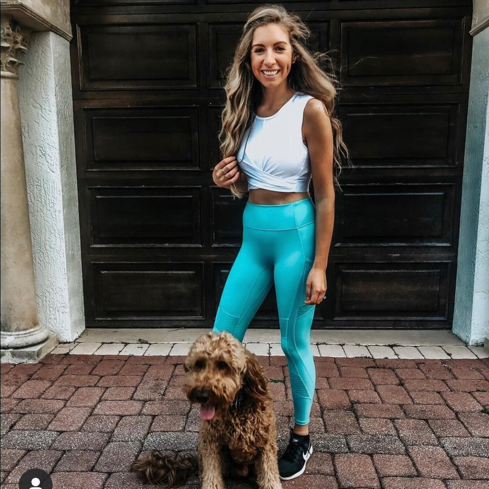 High-Waist Turquoise Active Leggings - Women Pants & Jumpsuits